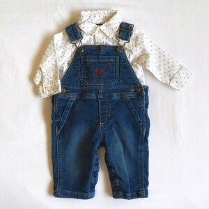 carter's soft knit denim overalls & collared bodysuit outfit set 3 months baby